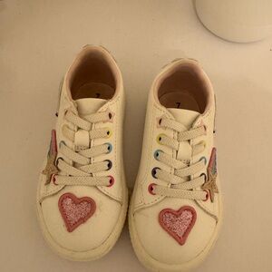wonder nation White Sneakers with Pink Glitter Hearts & Rainbow Eyelets